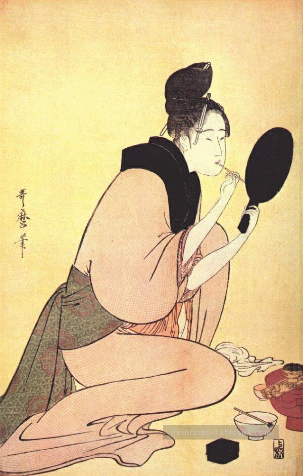 Courge appliquant LIP rouge Kitagawa Utamaro ukiyo e Bijin GA Peintures à l'huile